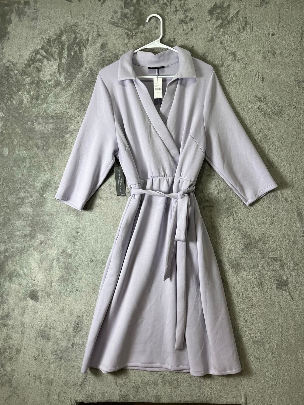 Lane Bryant Women’s 18/20 Gray Satin Notch Collar Wrap Midi Dress Belted New
